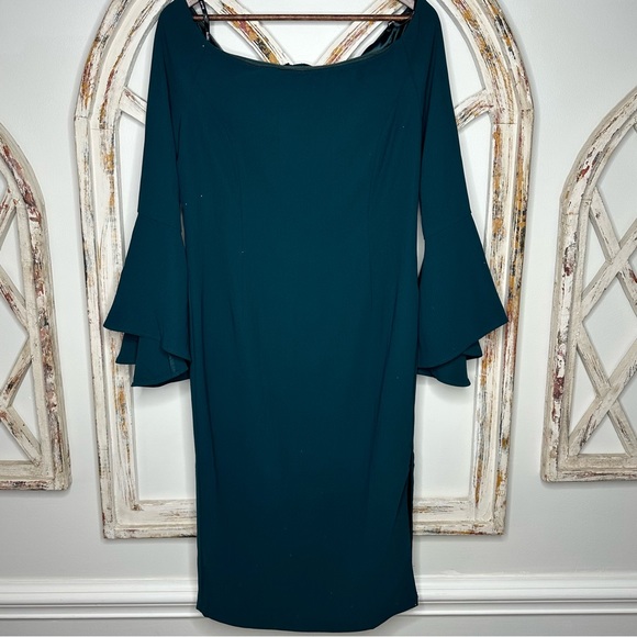 Bardot Teal Solange Bell Sleeve Off the Shoulder Dress Size 10 NWT - Picture 3 of 6